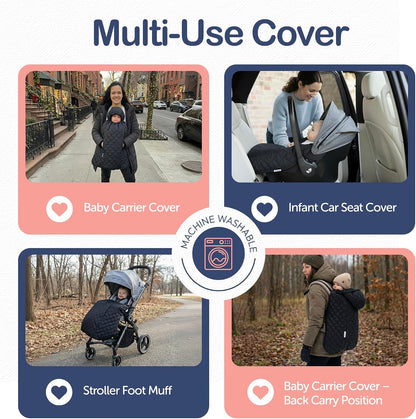Baby Carrier Cover Winter with Detachable Hood - Windproof & Water-Resistant Winter Car Seat Cover Baby Girl & Boy, Universal Travel Carrier & Stroller Blankets for Babies