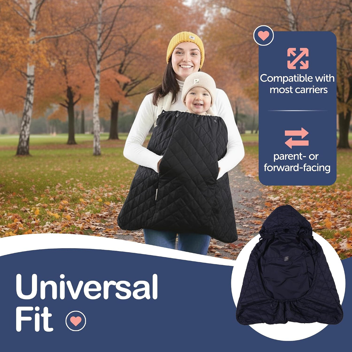 Baby Carrier Cover Winter with Detachable Hood - Windproof & Water-Resistant Winter Car Seat Cover Baby Girl & Boy, Universal Travel Carrier & Stroller Blankets for Babies