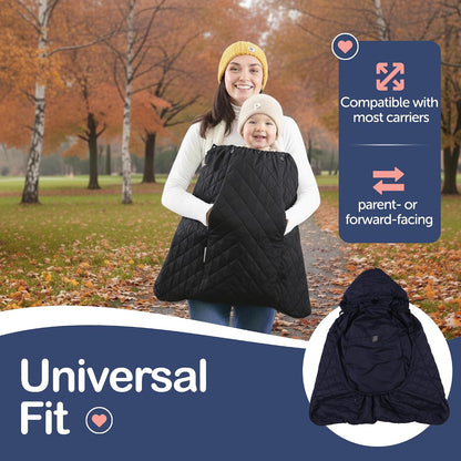 Baby Carrier Cover Winter with Detachable Hood - Windproof & Water-Resistant Winter Car Seat Cover Baby Girl & Boy, Universal Travel Carrier & Stroller Blankets for Babies