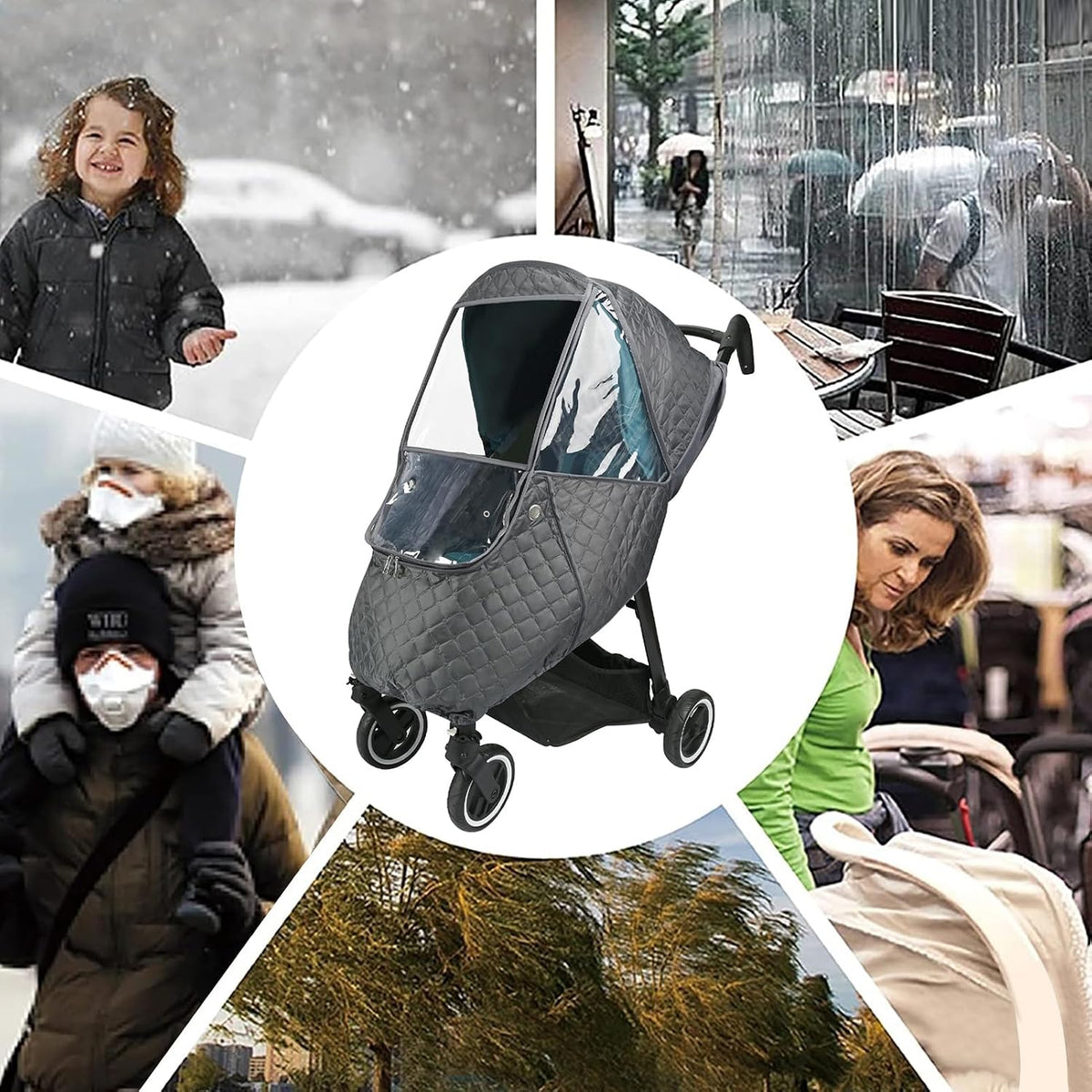 Stroller Rain Cover,Universal Stroller Accessory,Waterproof,Windproof Protection,Protect from Dust Snow,Baby Travel Weather Shield (Dark Grey)