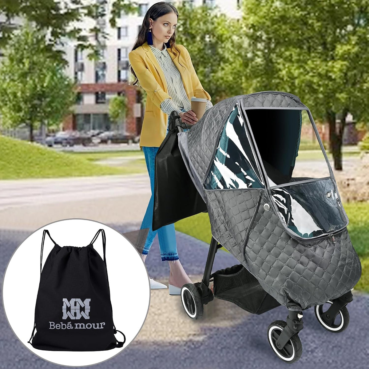 Stroller Rain Cover,Universal Stroller Accessory,Waterproof,Windproof Protection,Protect from Dust Snow,Baby Travel Weather Shield (Dark Grey)