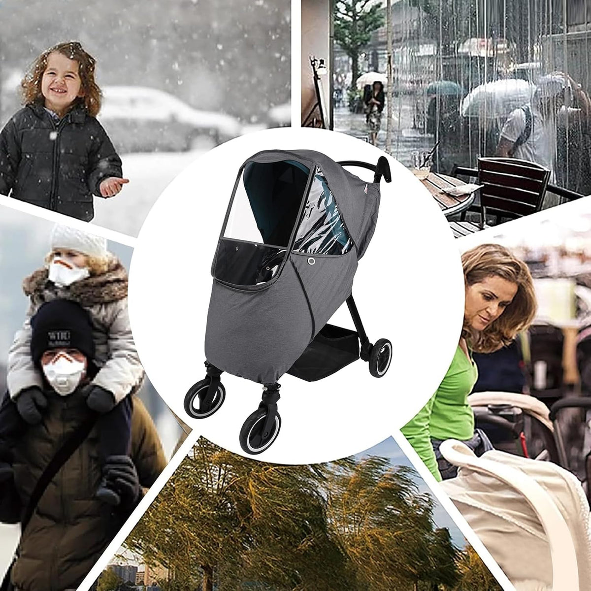 Stroller Rain Cover,Universal Stroller Accessory,Waterproof,Windproof Protection,Protect from Dust Snow,Baby Travel Weather Shield (Dark Grey)