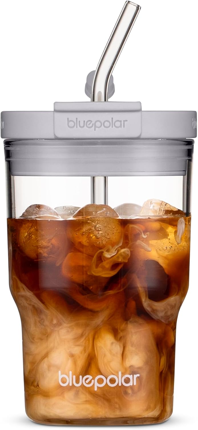 16oz/480ml Iced Coffee Cups With Lids And Straws,Reusable Leakproof Glass Tumbler,Water Bottles,Cold Brew,Drinking Jars For Juicing,Matcha,Tea,Smoothie For Travel,Office (Off-White)