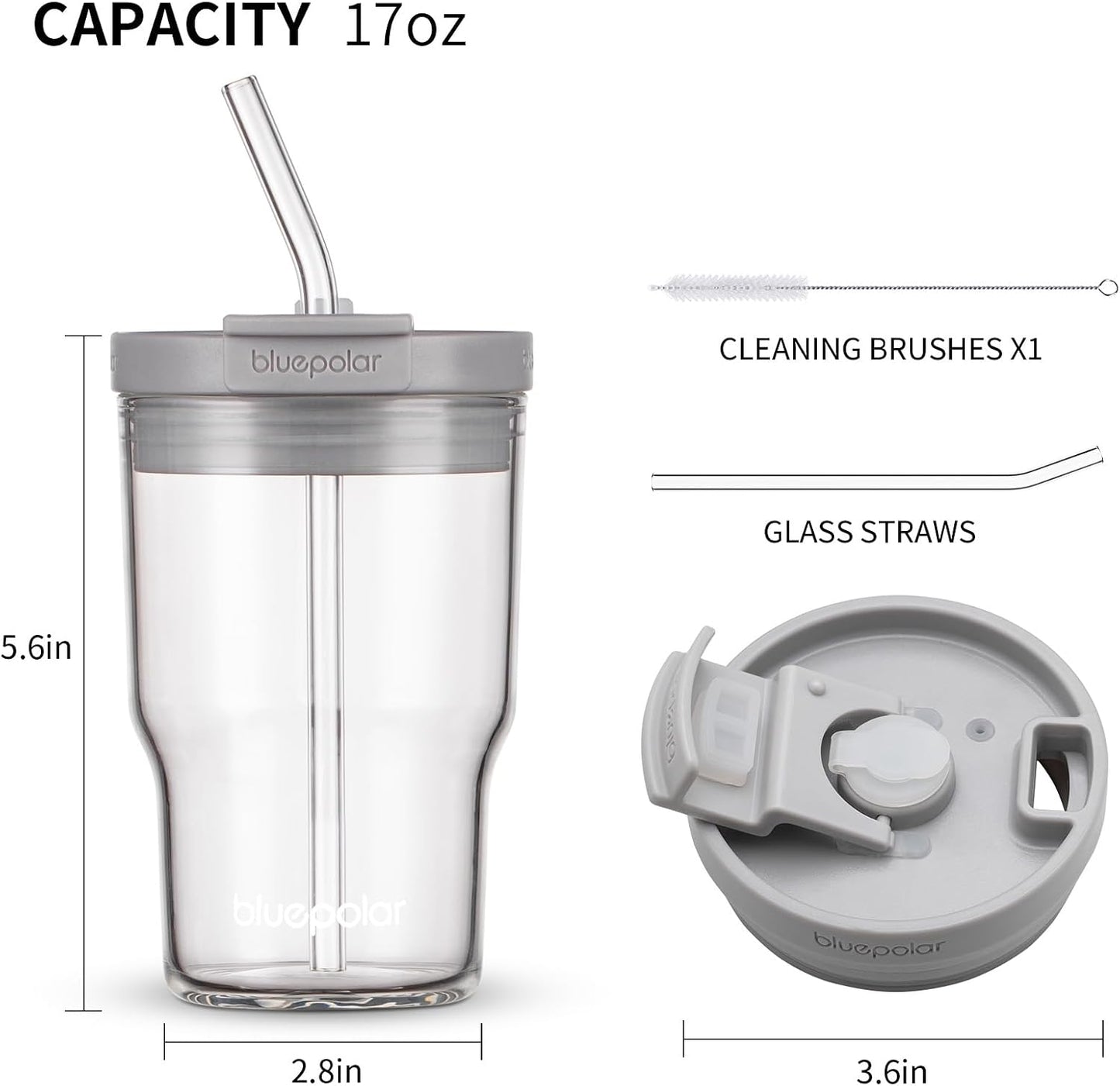 16oz/480ml Iced Coffee Cups With Lids And Straws,Reusable Leakproof Glass Tumbler,Water Bottles,Cold Brew,Drinking Jars For Juicing,Matcha,Tea,Smoothie For Travel,Office (Off-White)