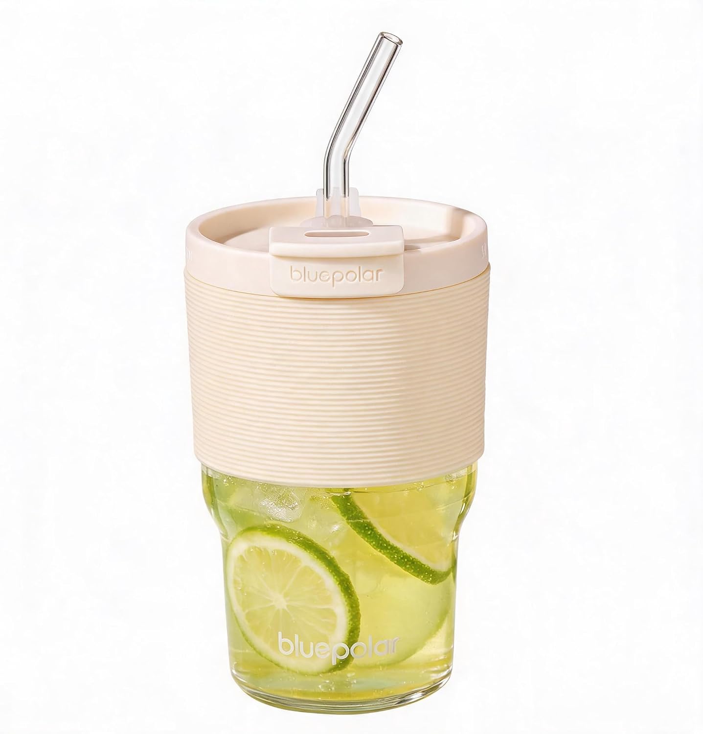 16oz/480ml Iced Coffee Cups With Lids And Straws,Reusable Leakproof Glass Tumbler,Water Bottles,Cold Brew,Drinking Jars For Juicing,Matcha,Tea,Smoothie For Travel,Office (Off-White)