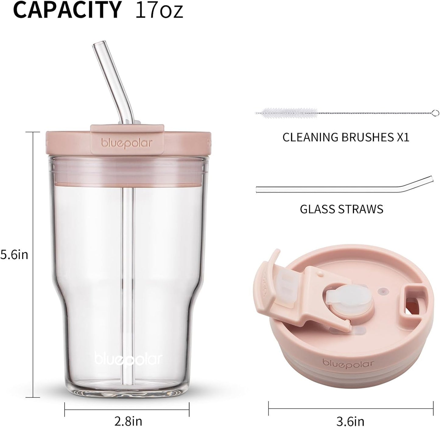 16oz/480ml Iced Coffee Cups With Lids And Straws,Reusable Leakproof Glass Tumbler,Water Bottles,Cold Brew,Drinking Jars For Juicing,Matcha,Tea,Smoothie For Travel,Office (Off-White)
