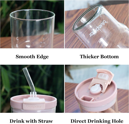16oz/480ml Iced Coffee Cups With Lids And Straws,Reusable Leakproof Glass Tumbler,Water Bottles,Cold Brew,Drinking Jars For Juicing,Matcha,Tea,Smoothie For Travel,Office (Off-White)