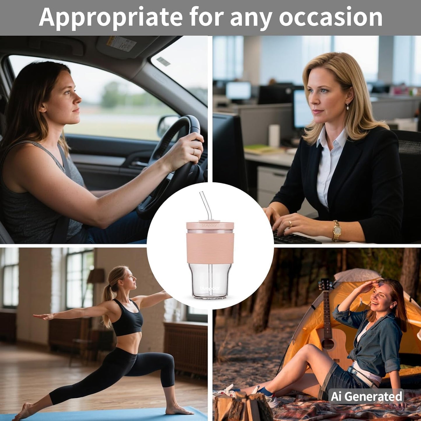 16oz/480ml Iced Coffee Cups With Lids And Straws,Reusable Leakproof Glass Tumbler,Water Bottles,Cold Brew,Drinking Jars For Juicing,Matcha,Tea,Smoothie For Travel,Office (Off-White)