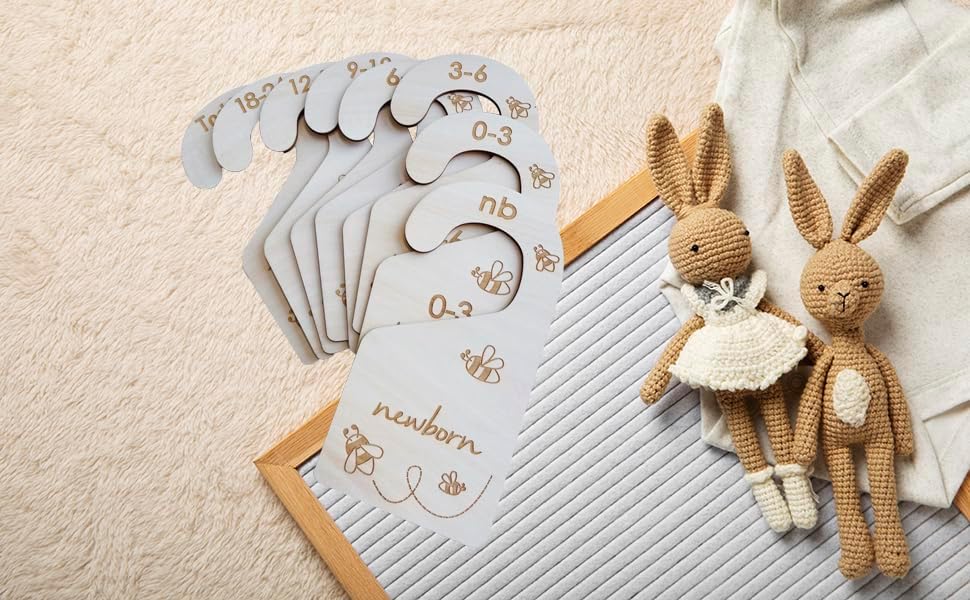 Baby Closet Size Dividers, Double-Sided Wood Baby Closet Organizer Hanging Baby Clothes Dividers Nursery Closet Organizer for Home Baby Clothes Nursery Décor