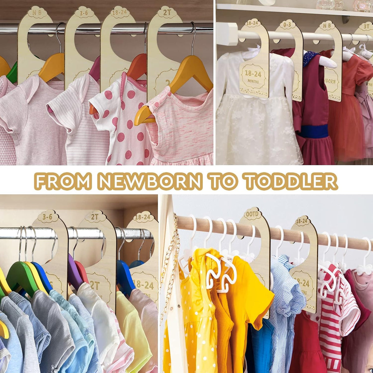 Baby Closet Size Dividers, Double-Sided Wood Baby Closet Organizer Hanging Baby Clothes Dividers Nursery Closet Organizer for Home Baby Clothes Nursery Décor
