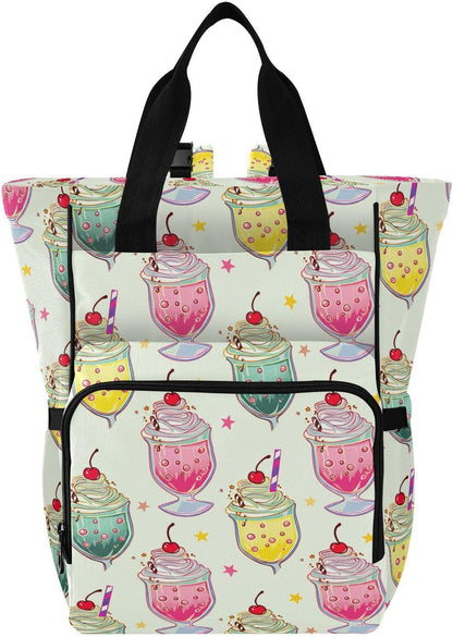 Diaper Bag Backpack, Multifunction Travel Bag for Moms Dads, Baby Changing Bag with Insulted Pockets, Stroller Straps and Side Bottle Pockets Decorative Drinks Pattern