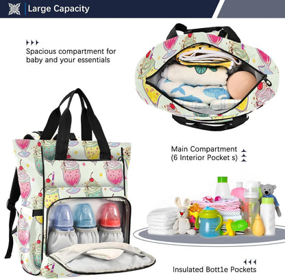 Diaper Bag Backpack, Multifunction Travel Bag for Moms Dads, Baby Changing Bag with Insulted Pockets, Stroller Straps and Side Bottle Pockets Decorative Drinks Pattern
