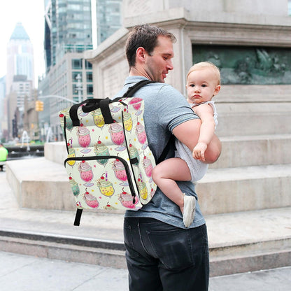 Diaper Bag Backpack, Multifunction Travel Bag for Moms Dads, Baby Changing Bag with Insulted Pockets, Stroller Straps and Side Bottle Pockets Decorative Drinks Pattern