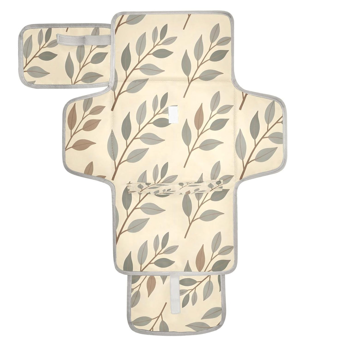 Beige Botanical Design Portable Diaper Changing Pad, Waterproof Baby Changing Mat with Storage Pocket & Built-in Pillow, Foldable Travel Pad, Newborn Gift Set for Boy Girl