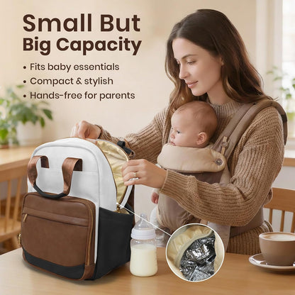 Small Diaper Bag - Baby Diaper Bag Backpack Checkered Diaper Bag with Changing Pad Baby Backpack for Travel Daycare Mommy Diaper Backpack Pañaleras Para Bebe for Mom & Dad-White&Beige
