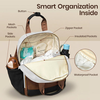 Small Diaper Bag - Baby Diaper Bag Backpack Checkered Diaper Bag with Changing Pad Baby Backpack for Travel Daycare Mommy Diaper Backpack Pañaleras Para Bebe for Mom & Dad-White&Beige