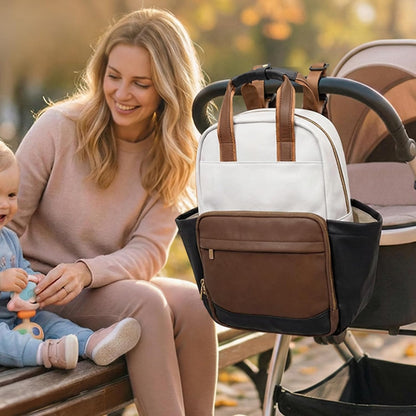 Small Diaper Bag - Baby Diaper Bag Backpack Checkered Diaper Bag with Changing Pad Baby Backpack for Travel Daycare Mommy Diaper Backpack Pañaleras Para Bebe for Mom & Dad-White&Beige