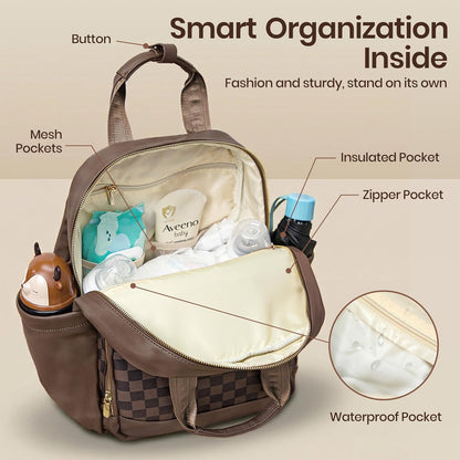 Small Diaper Bag - Baby Diaper Bag Backpack Checkered Diaper Bag with Changing Pad Baby Backpack for Travel Daycare Mommy Diaper Backpack Pañaleras Para Bebe for Mom & Dad-White&Beige