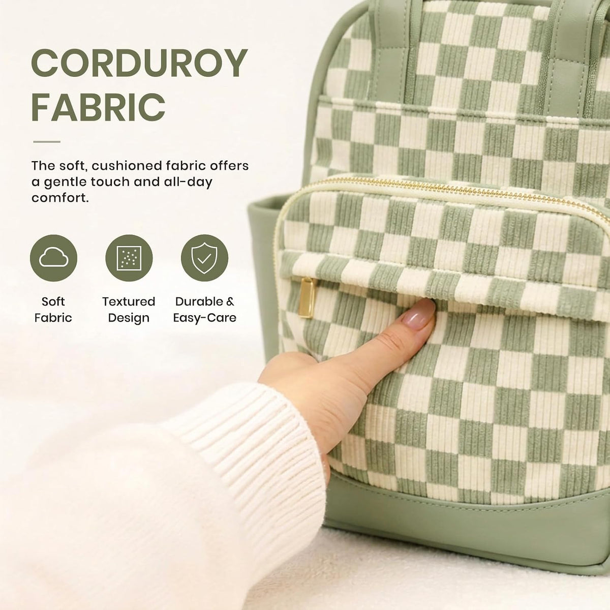 Small Diaper Bag - Baby Diaper Bag Backpack Checkered Diaper Bag with Changing Pad Baby Backpack for Travel Daycare Mommy Diaper Backpack Pañaleras Para Bebe for Mom & Dad-White&Beige
