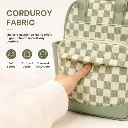 Small Diaper Bag - Baby Diaper Bag Backpack Checkered Diaper Bag with Changing Pad Baby Backpack for Travel Daycare Mommy Diaper Backpack Pañaleras Para Bebe for Mom & Dad-White&Beige