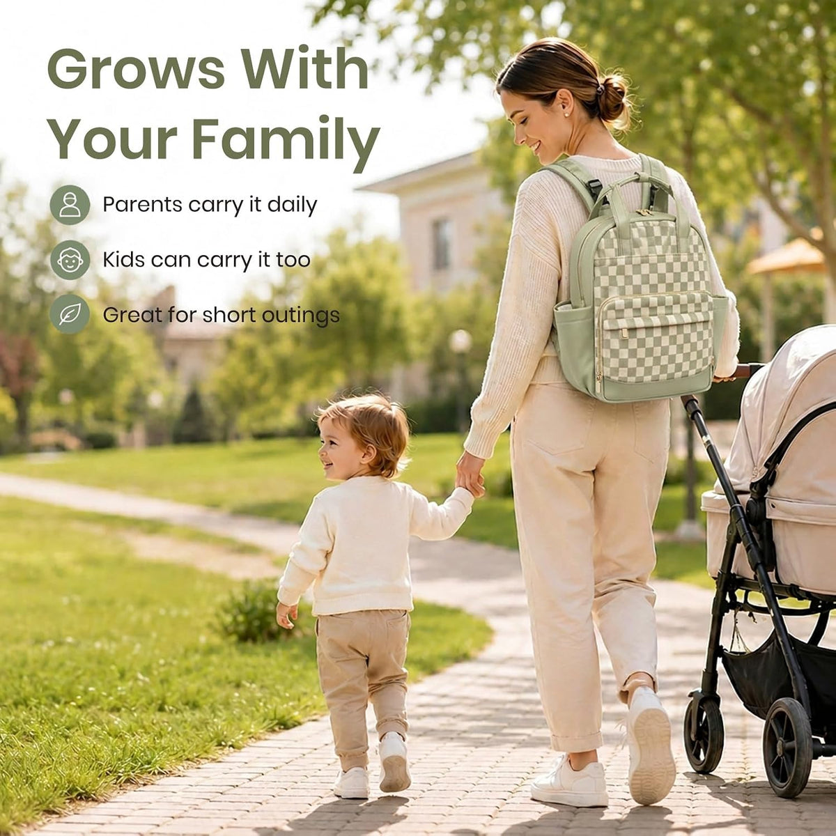 Small Diaper Bag - Baby Diaper Bag Backpack Checkered Diaper Bag with Changing Pad Baby Backpack for Travel Daycare Mommy Diaper Backpack Pañaleras Para Bebe for Mom & Dad-White&Beige