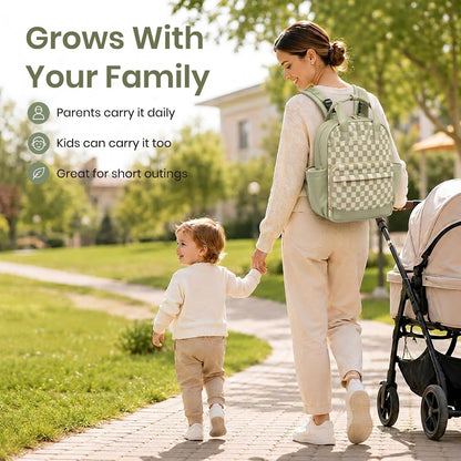 Small Diaper Bag - Baby Diaper Bag Backpack Checkered Diaper Bag with Changing Pad Baby Backpack for Travel Daycare Mommy Diaper Backpack Pañaleras Para Bebe for Mom & Dad-White&Beige