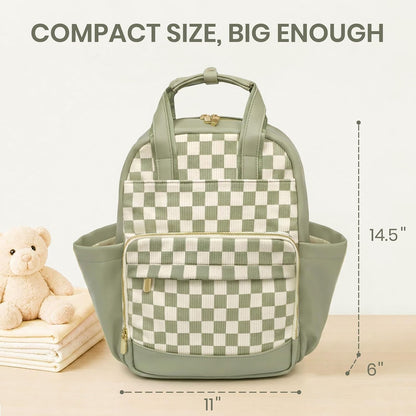 Small Diaper Bag - Baby Diaper Bag Backpack Checkered Diaper Bag with Changing Pad Baby Backpack for Travel Daycare Mommy Diaper Backpack Pañaleras Para Bebe for Mom & Dad-White&Beige