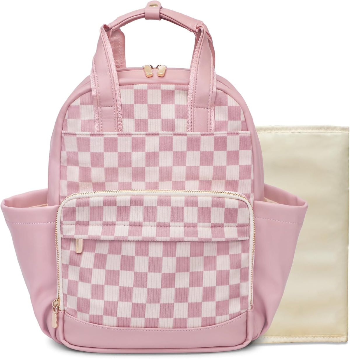 Small Diaper Bag - Baby Diaper Bag Backpack Checkered Diaper Bag with Changing Pad Baby Backpack for Travel Daycare Mommy Diaper Backpack Pañaleras Para Bebe for Mom & Dad-White&Beige