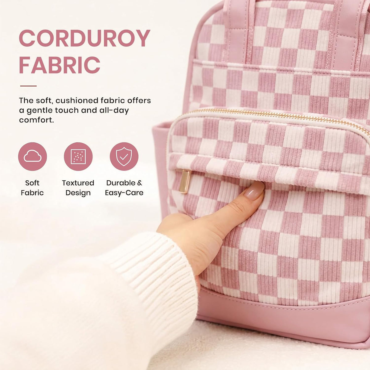 Small Diaper Bag - Baby Diaper Bag Backpack Checkered Diaper Bag with Changing Pad Baby Backpack for Travel Daycare Mommy Diaper Backpack Pañaleras Para Bebe for Mom & Dad-White&Beige