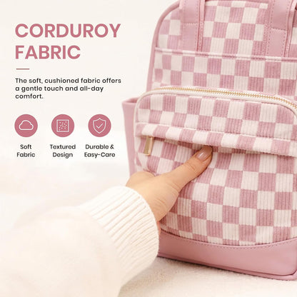 Small Diaper Bag - Baby Diaper Bag Backpack Checkered Diaper Bag with Changing Pad Baby Backpack for Travel Daycare Mommy Diaper Backpack Pañaleras Para Bebe for Mom & Dad-White&Beige