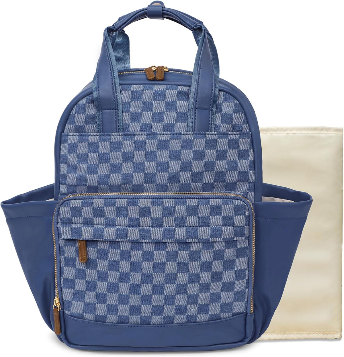 Small Diaper Bag - Baby Diaper Bag Backpack Checkered Diaper Bag with Changing Pad Baby Backpack for Travel Daycare Mommy Diaper Backpack Pañaleras Para Bebe for Mom & Dad-White&Beige