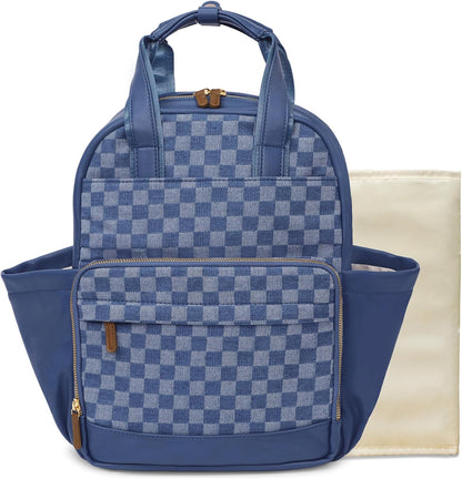 Small Diaper Bag - Baby Diaper Bag Backpack Checkered Diaper Bag with Changing Pad Baby Backpack for Travel Daycare Mommy Diaper Backpack Pañaleras Para Bebe for Mom & Dad-White&Beige