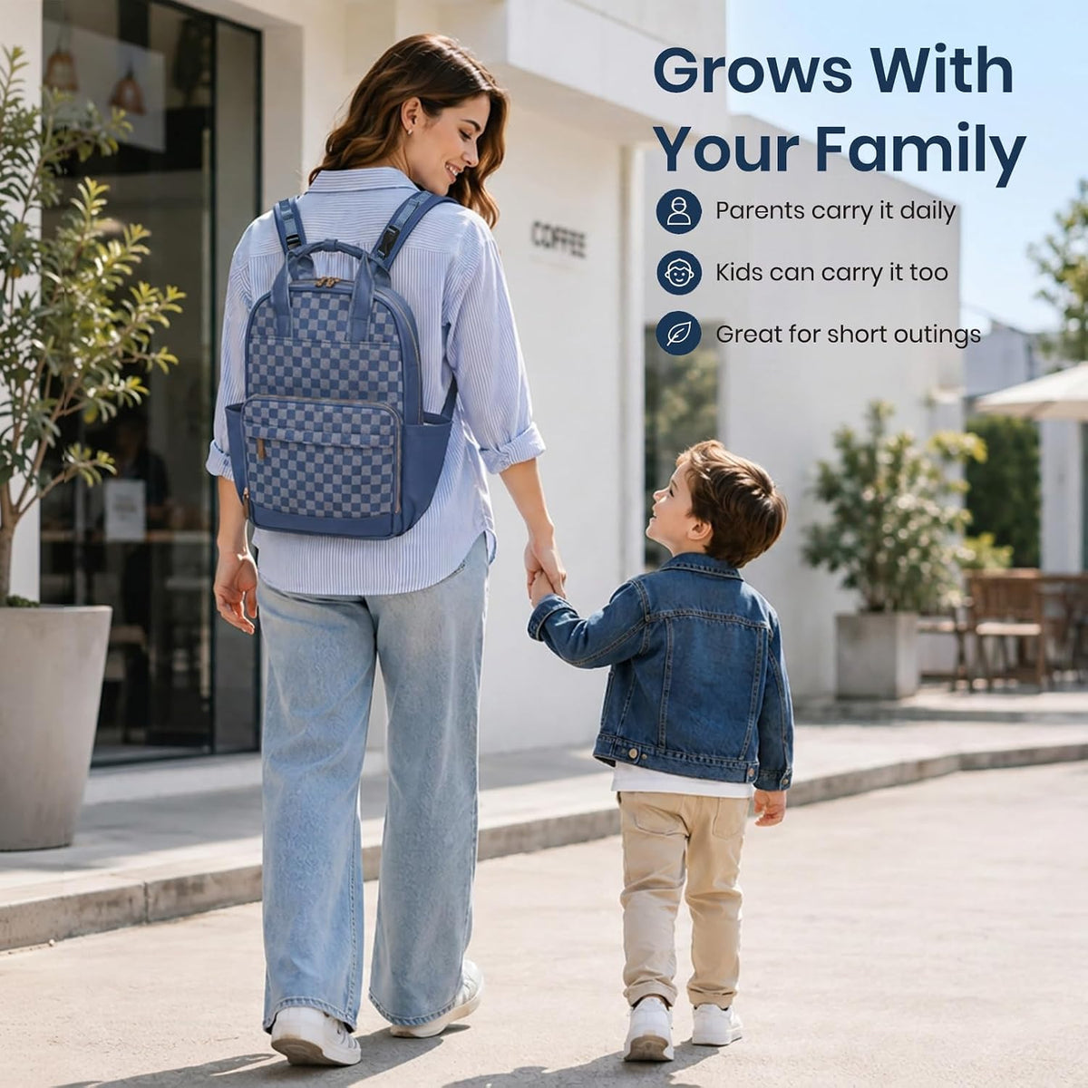 Small Diaper Bag - Baby Diaper Bag Backpack Checkered Diaper Bag with Changing Pad Baby Backpack for Travel Daycare Mommy Diaper Backpack Pañaleras Para Bebe for Mom & Dad-White&Beige