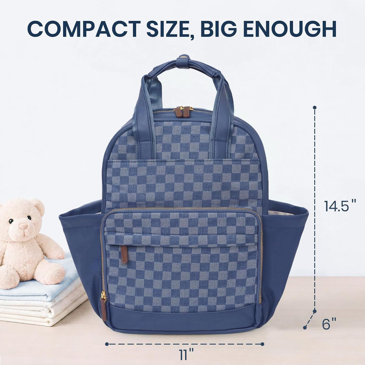 Small Diaper Bag - Baby Diaper Bag Backpack Checkered Diaper Bag with Changing Pad Baby Backpack for Travel Daycare Mommy Diaper Backpack Pañaleras Para Bebe for Mom & Dad-White&Beige
