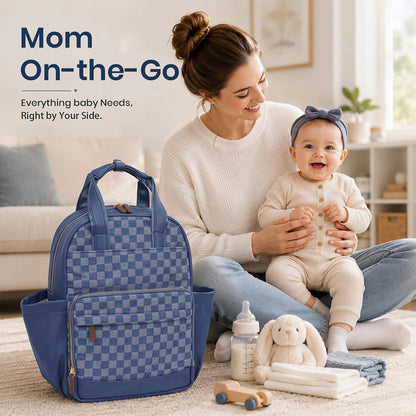 Small Diaper Bag - Baby Diaper Bag Backpack Checkered Diaper Bag with Changing Pad Baby Backpack for Travel Daycare Mommy Diaper Backpack Pañaleras Para Bebe for Mom & Dad-White&Beige