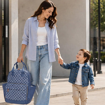 Small Diaper Bag - Baby Diaper Bag Backpack Checkered Diaper Bag with Changing Pad Baby Backpack for Travel Daycare Mommy Diaper Backpack Pañaleras Para Bebe for Mom & Dad-White&Beige