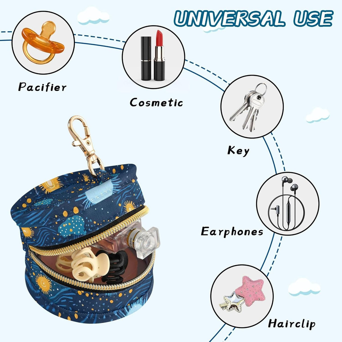 Night Sky with Bright Stars Baby Pacifier Holder Case, Dustproof Portable Storage Box for Diaper Bag Purse, Pacifier Storage Container for Boys & Girls