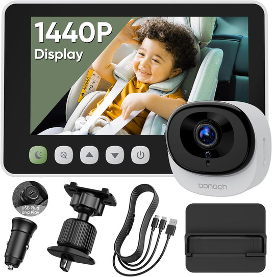 5" 1440P Baby Car Camera, Clearest Monitor, 360° Rotating Wide View