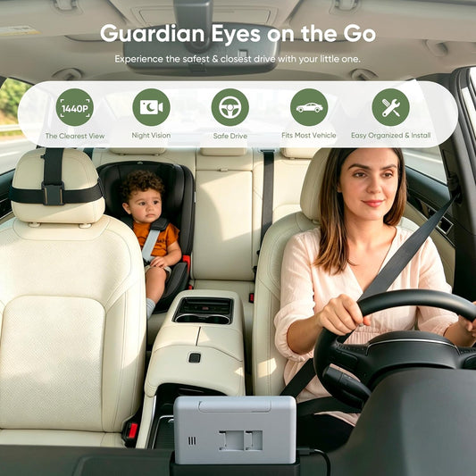 5" 1440P Baby Car Camera, Clearest Monitor, 360° Rotating Wide View