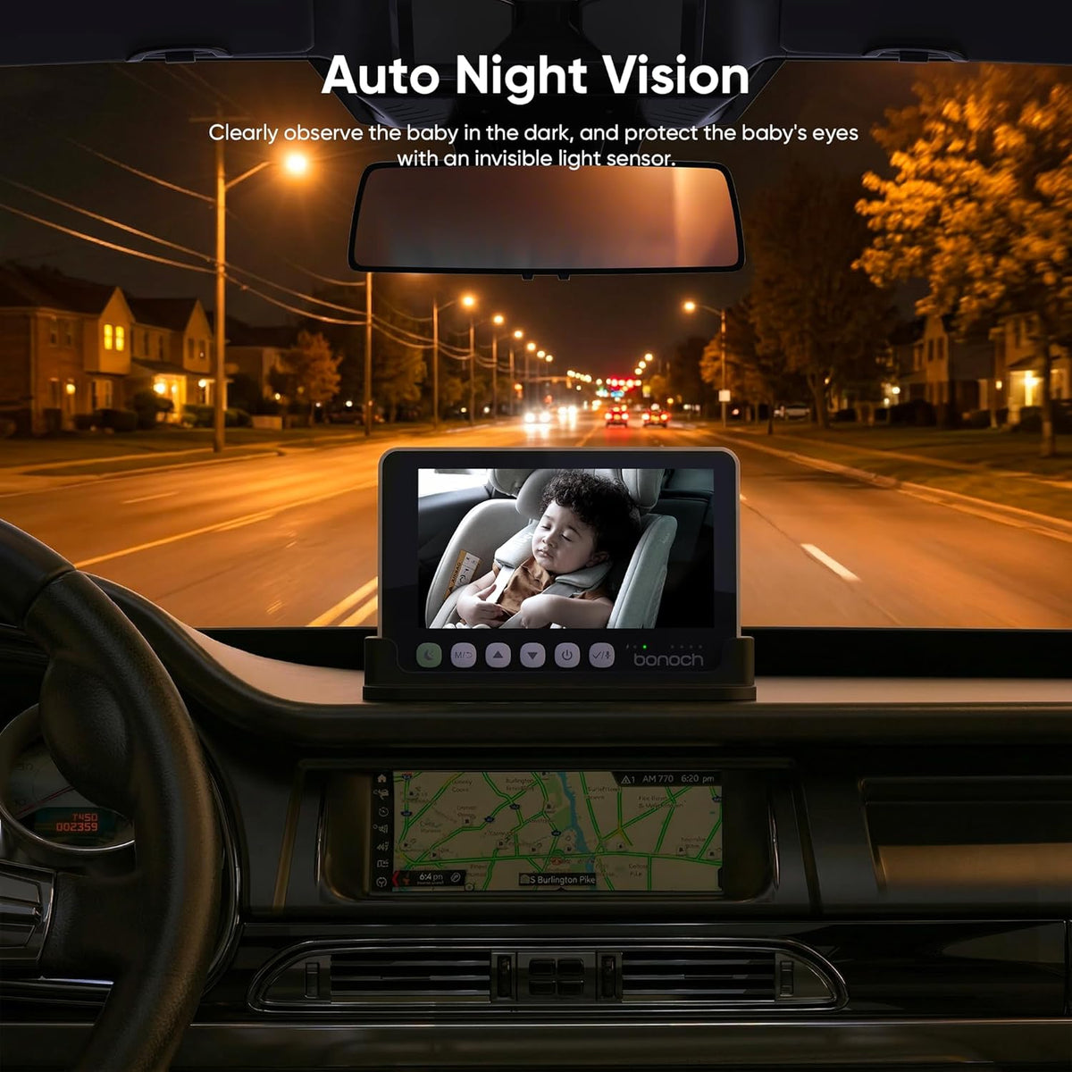 5" 1440P Baby Car Camera, Clearest Monitor, 360° Rotating Wide View