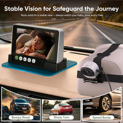 5" 1440P Baby Car Camera, Clearest Monitor, 360° Rotating Wide View