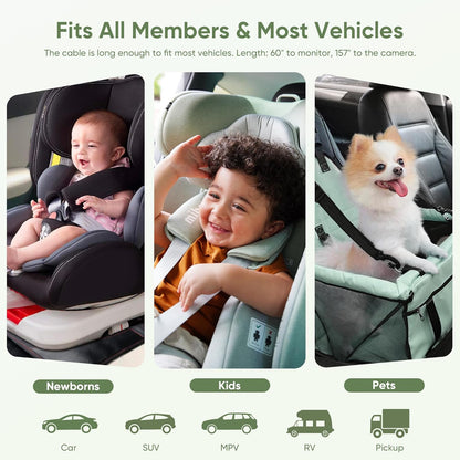 5" 1440P Baby Car Camera, Clearest Monitor, 360° Rotating Wide View