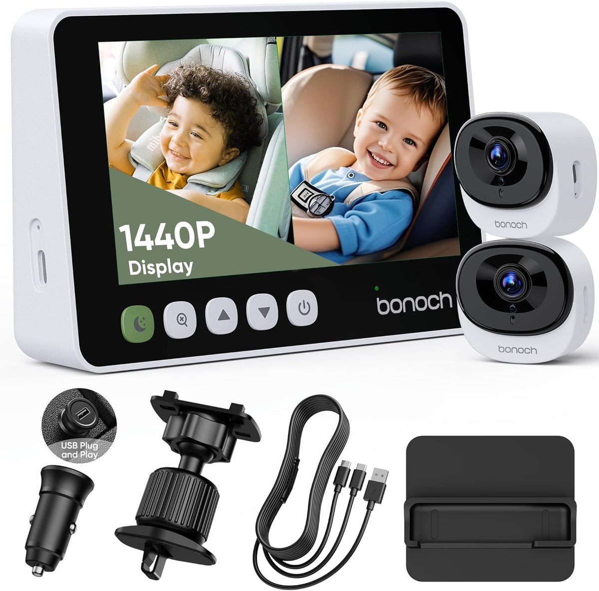 5" 1440P Baby Car Camera, Clearest Monitor, 360° Rotating Wide View