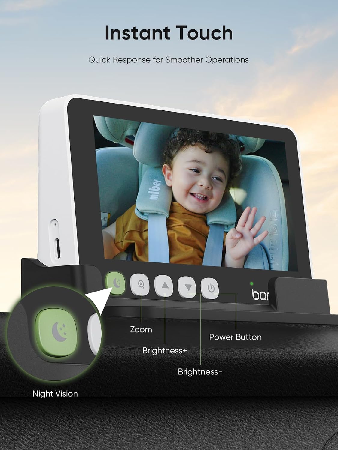 5" 1440P Baby Car Camera, Clearest Monitor, 360° Rotating Wide View