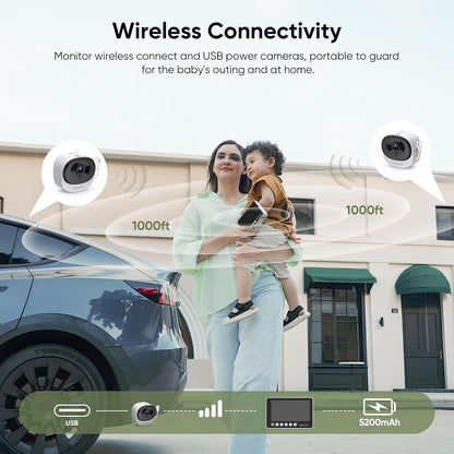5" 1440P Baby Car Camera, Clearest Monitor, 360° Rotating Wide View