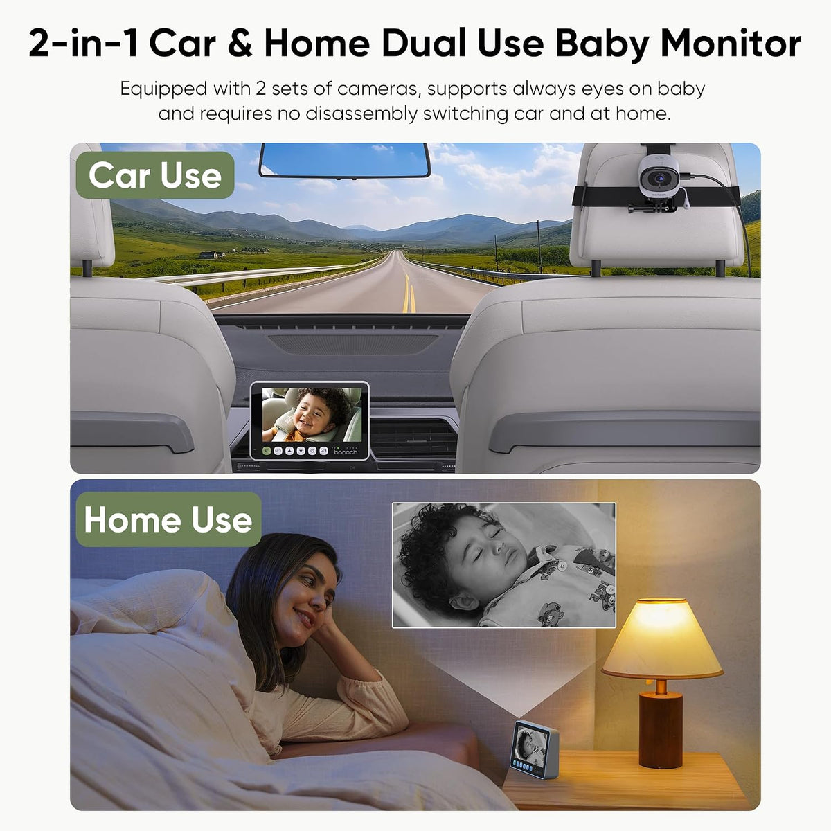 5" 1440P Baby Car Camera, Clearest Monitor, 360° Rotating Wide View