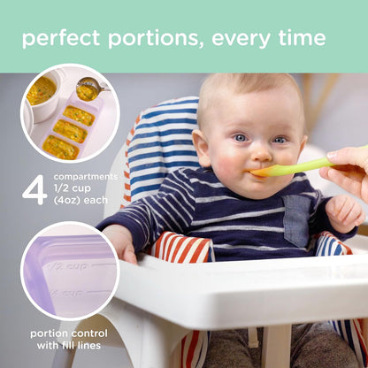 Silicone Freezer Tray with Lid, 1/2 Cup Baby Food Molds (Blueberry)