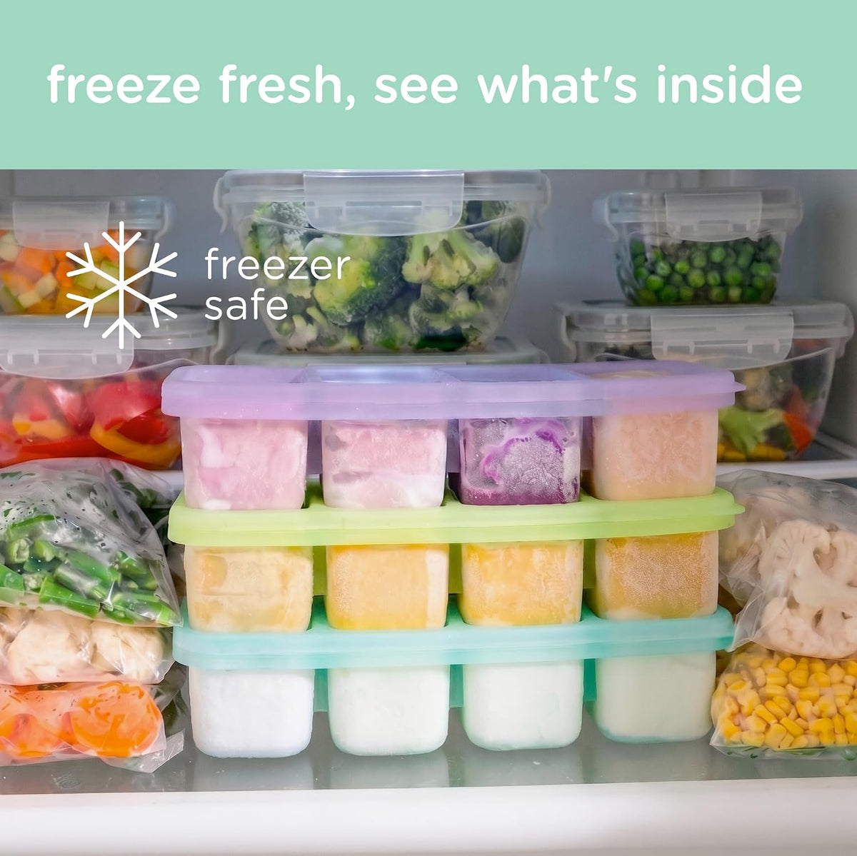 Silicone Freezer Tray with Lid, 1/2 Cup Baby Food Molds (Blueberry)