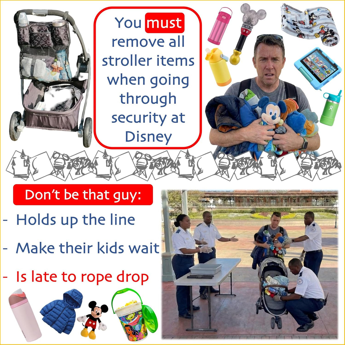 Stroller Ally, Disney World Essential Transparent Stroller Organizer with XL Hooks, Disneyland & Theme Park Travel Accessory (Double, Side-by-Side Strollers)