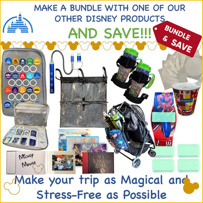 Stroller Ally, Disney World Essential Transparent Stroller Organizer with XL Hooks, Disneyland & Theme Park Travel Accessory (Double, Side-by-Side Strollers)